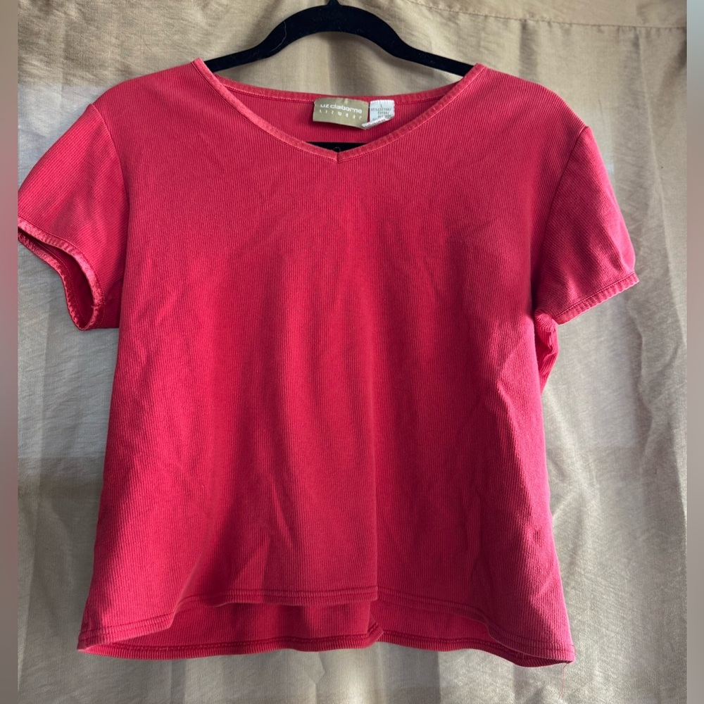 Liz Claiborne Lizwear Pink Ribbed Short Sleeve Tee Size L